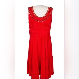 Jones New York Red Sleeveless Dress with Embellished Neckline. Sz8